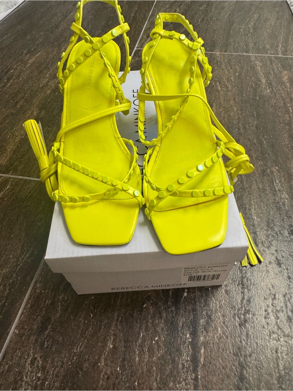 Rebecca Minkoff Neon Yellow Studded Strappy Heels